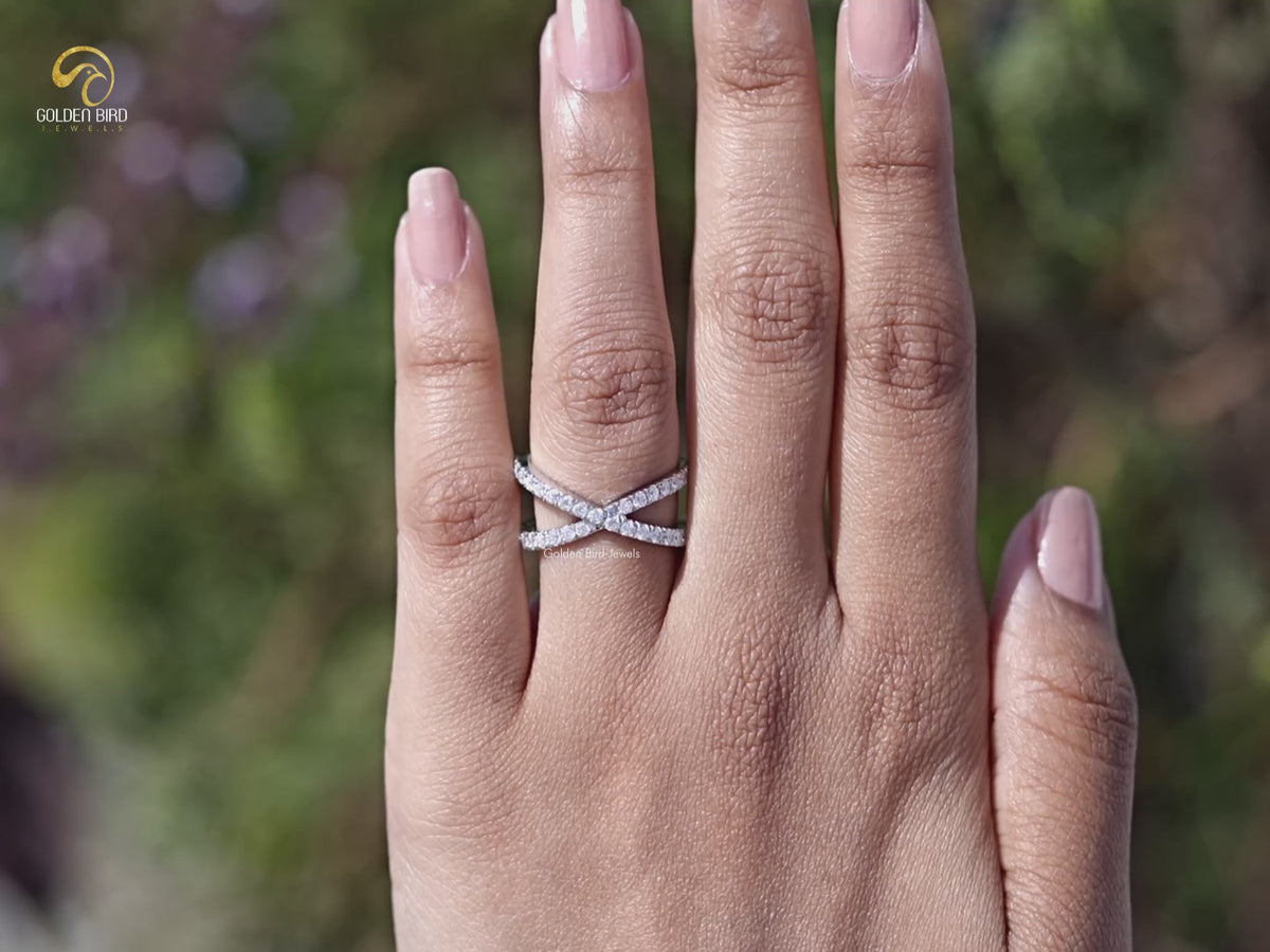 Round Cut Moissanite Cross Half Eternity Band