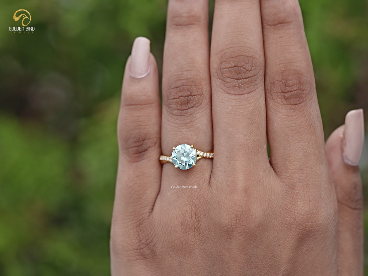 Cyan Blue Old European Round Moissanite Ring