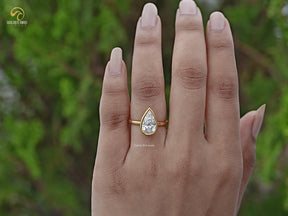 Bezel Set Pear Cut Lab Diamond Solitaire Ring