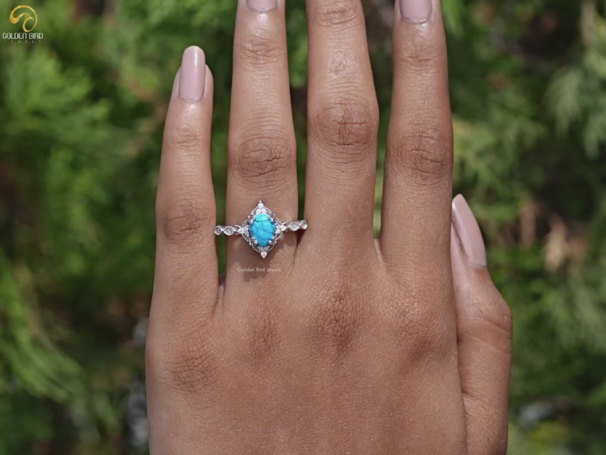 Blue Turquoise Pear Gemstone Accent Set Ring