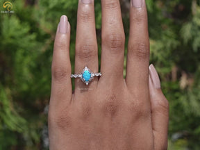 Blue Turquoise Pear Gemstone Accent Set Ring
