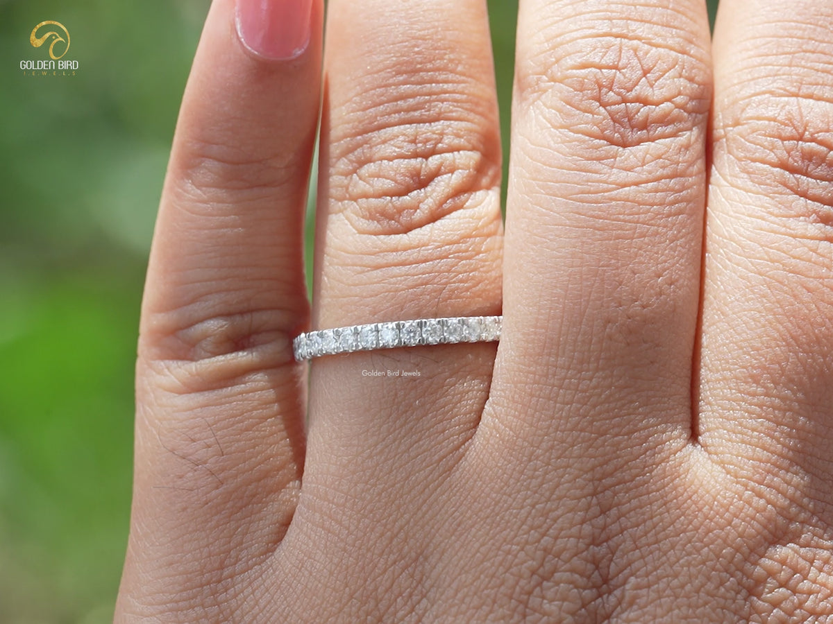 Round Cut Moissanite Half Eternity Wedding Band