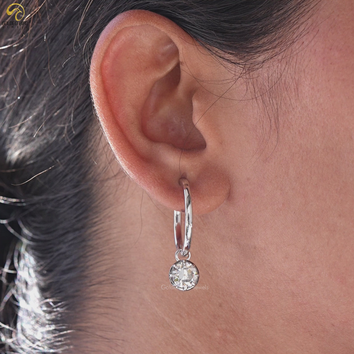 Moissanite Old European Cut Round Dangle Earrings