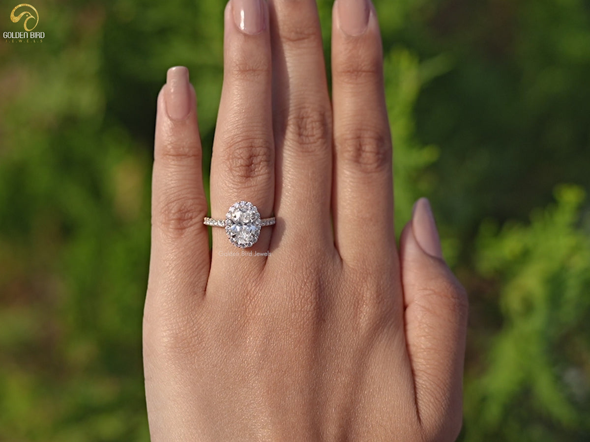 Oval Cut Lab Diamond Halo Engagement Ring