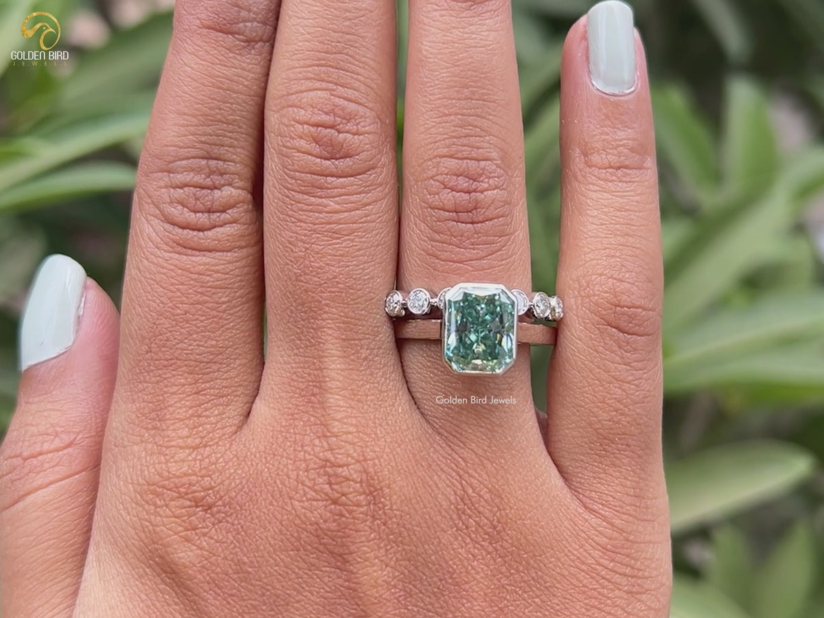 Radiant Cut Bezel Set Engagement Ring With Wedding Band