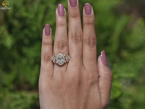 Old Mine Moval Cut Moissanite Halo Cluster Engagement Ring