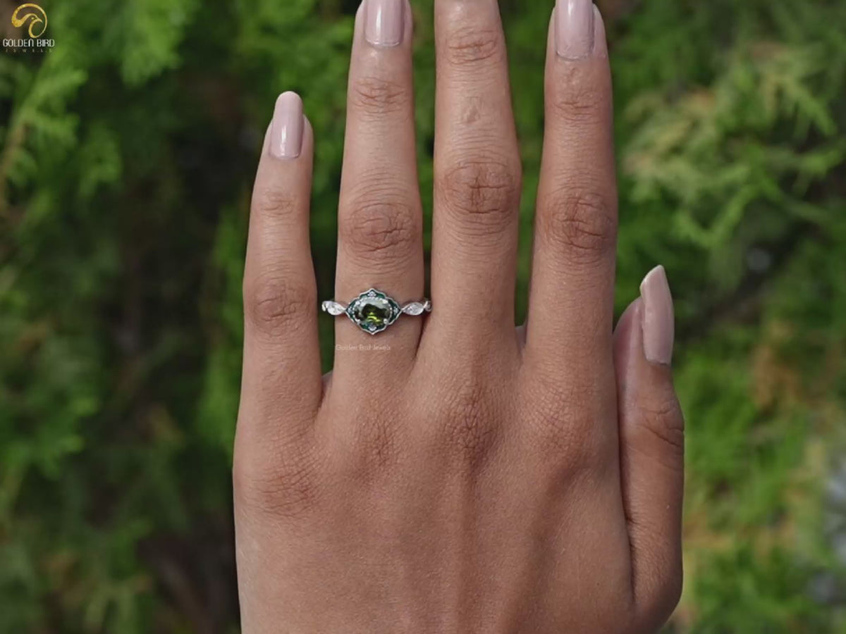 East West Oval Cut Gemstone Engagement Ring