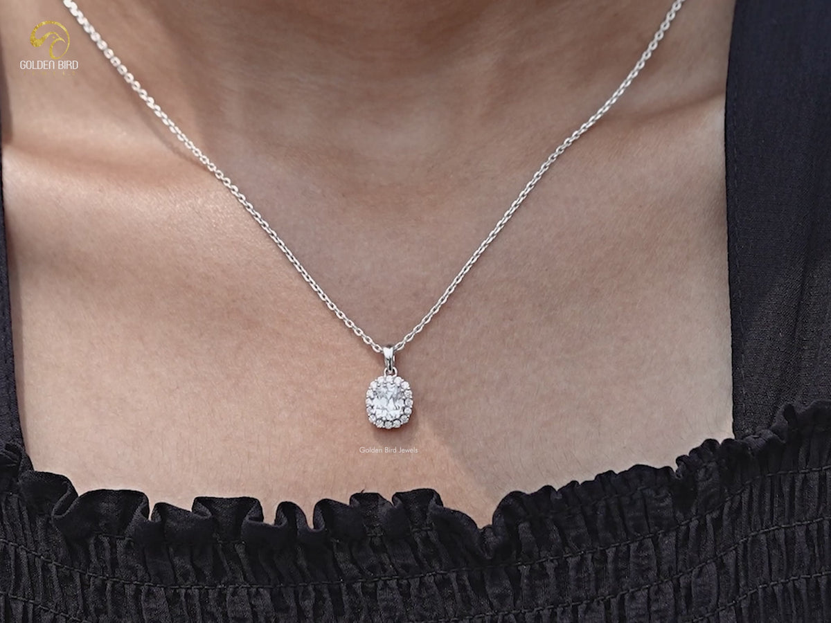 Old Mine Cushion Cut Lab Diamond Halo Pendant