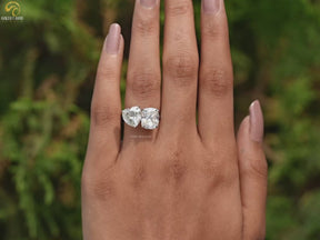 Heart and Old Mine Cut Cushion Moissanite Toi Et Moi Ring