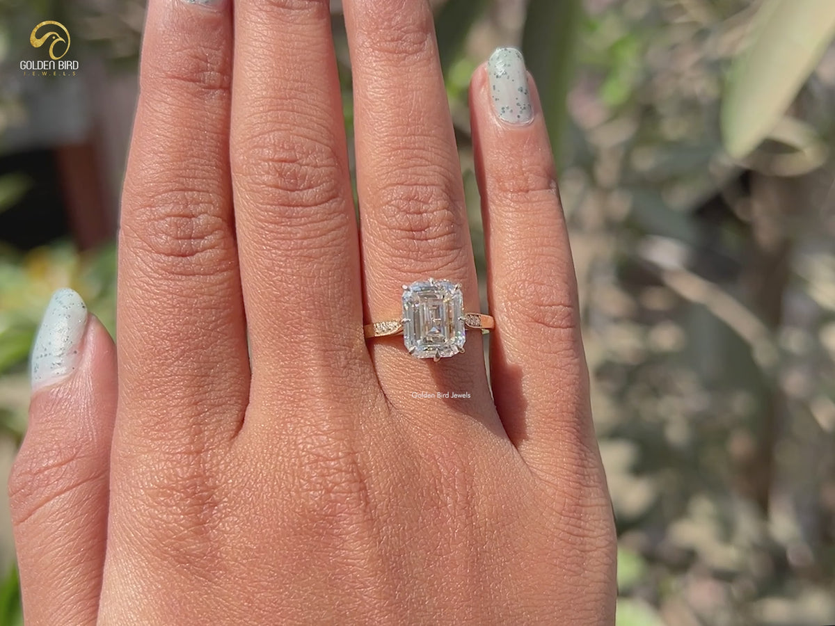Emerald Moissanite Hidden Halo Engagement Ring