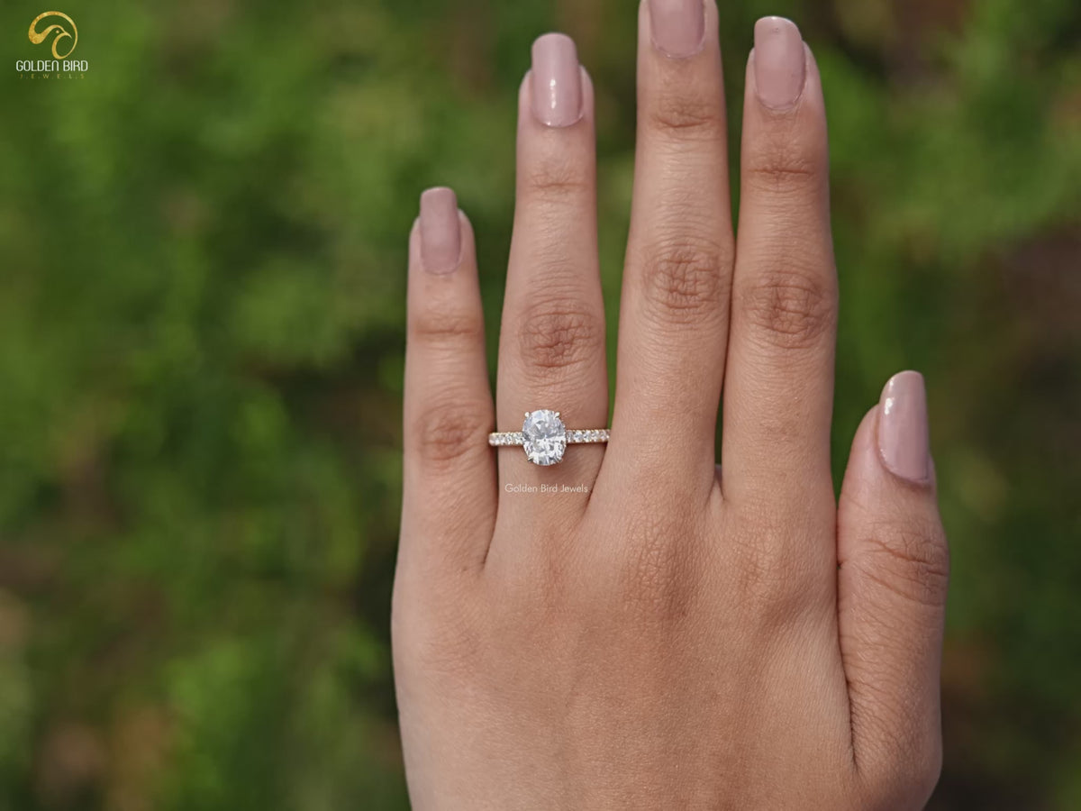 Oval Moissanite Bridge Accent Engagement Ring