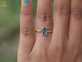 Dark Gray Radiant Moissanite Solitaire Ring