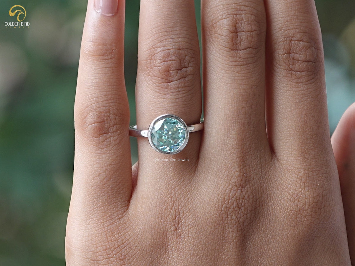Bezel Set Portuguese Cut Round Moissanite Ring
