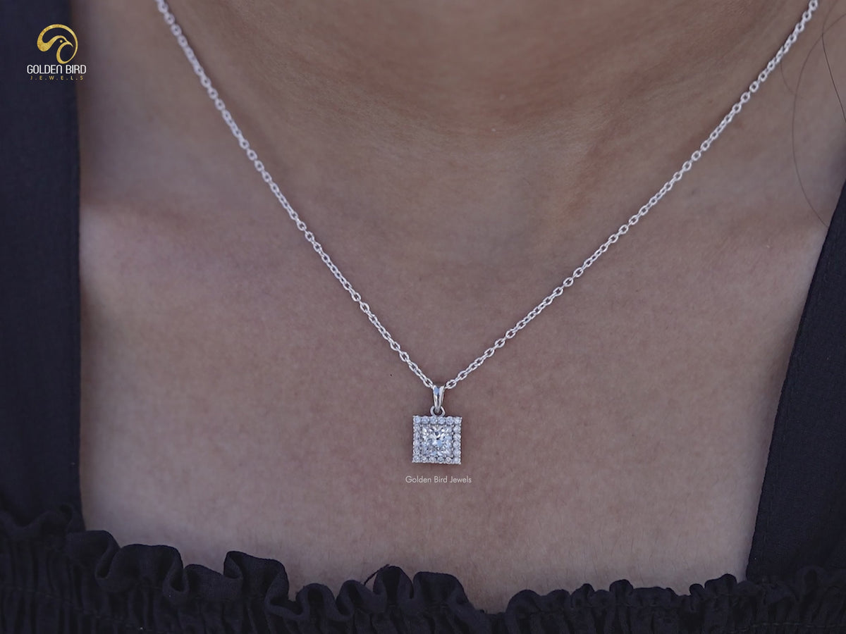 Princess Cut Lab Diamond Halo Pendant