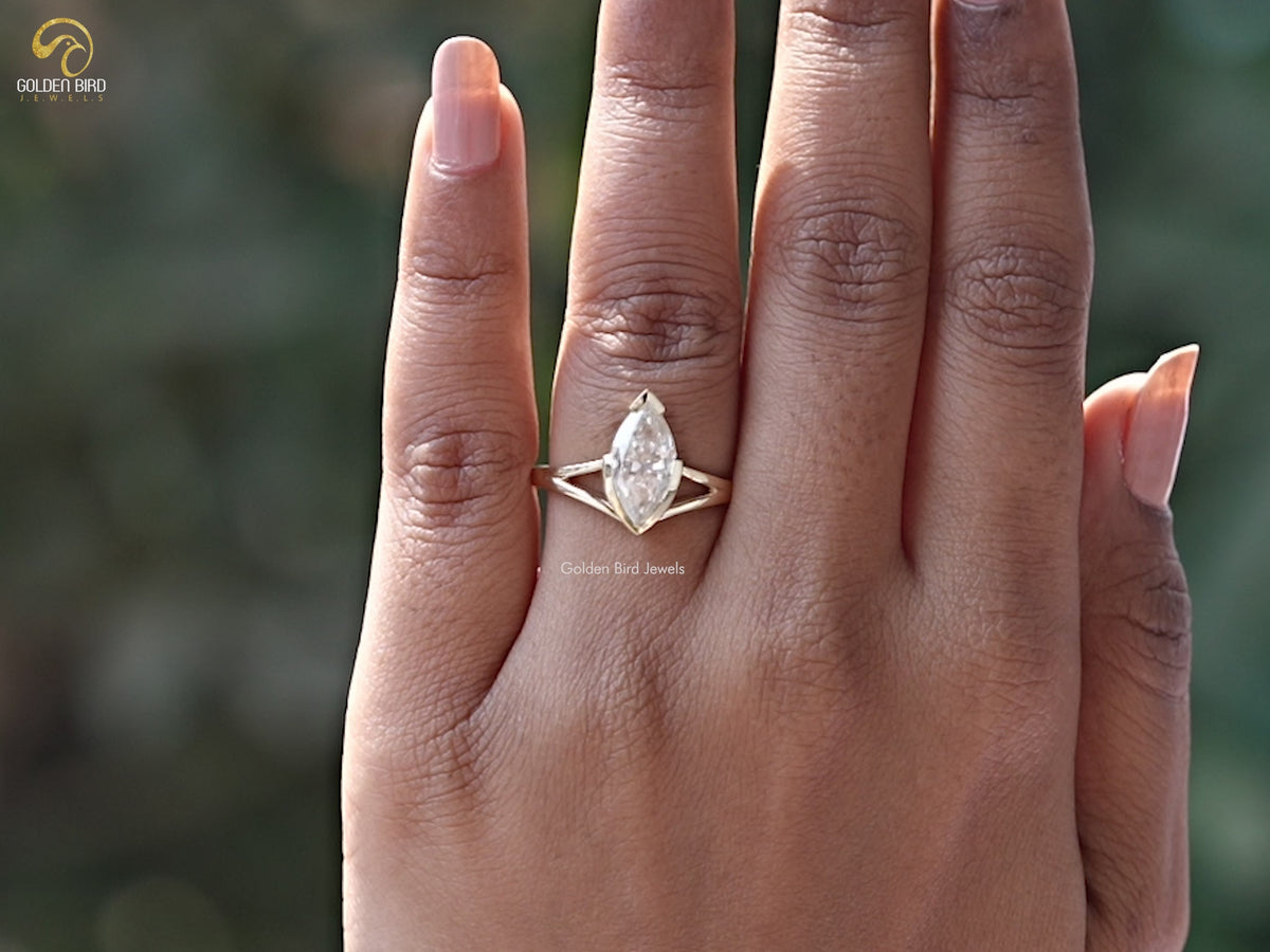 Marquise Cut Split Shank Moissanite Ring