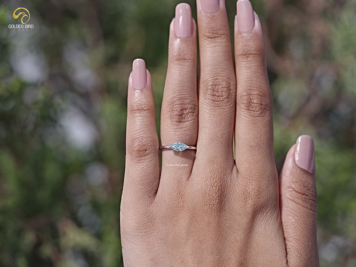 East West Marquise Cut Moissanite Solitaire Ring