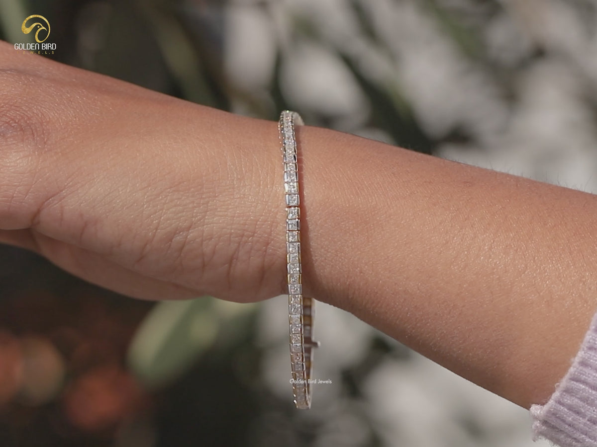 Princess Cut Moissanite Half Bezel Tennis Bracelet