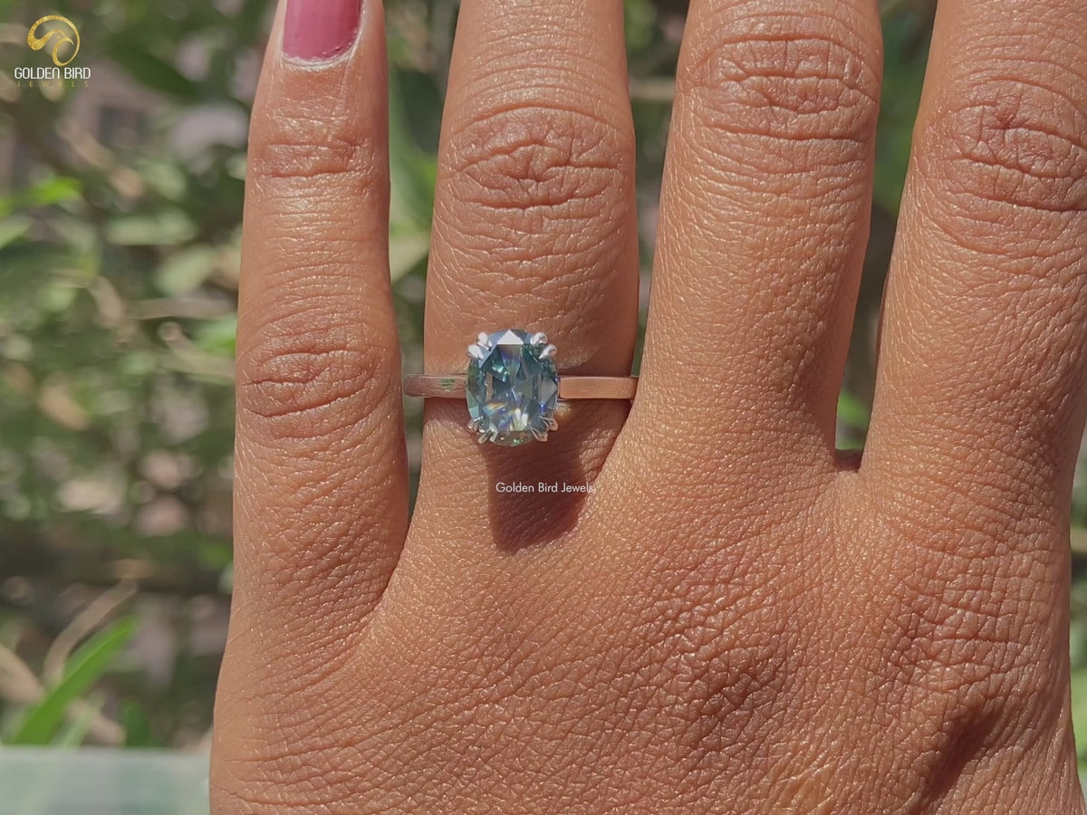 Rose Cut Oval Moissanite Solitaire Engagement Ring