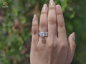You tube Video of Cushion Cut Moissanite Accent Bridal Ring Set
