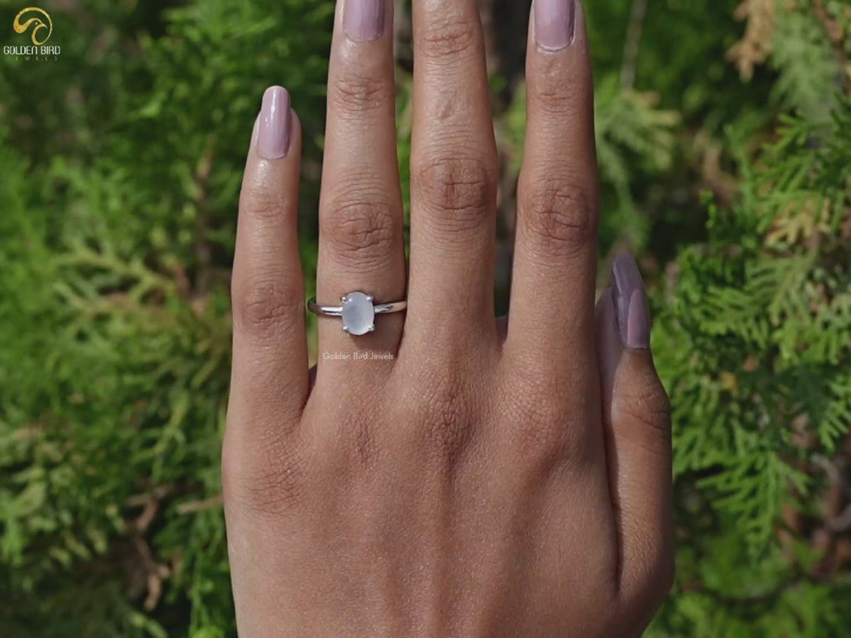 Oval Moonstone Gemstone Solitaire Ring