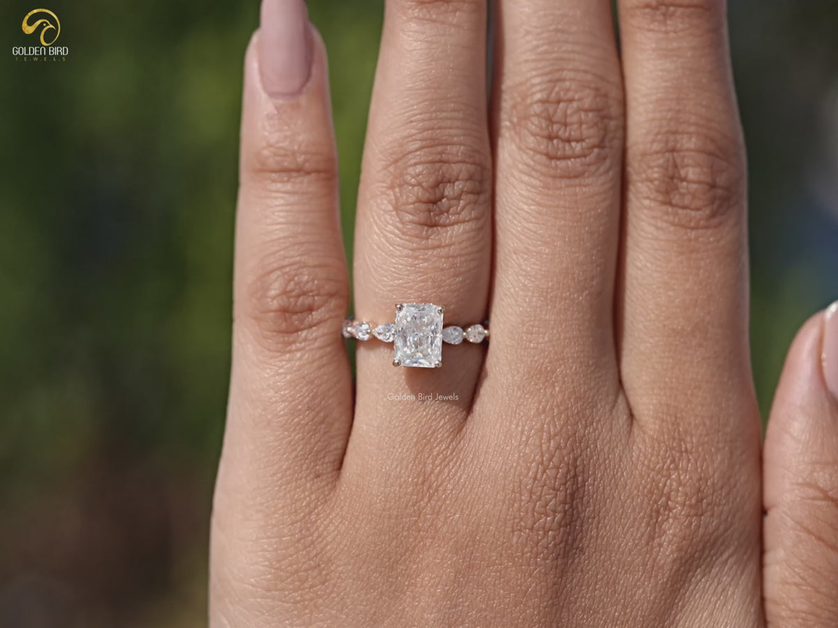 Crushed Ice Radiant Cut Hidden Halo Moissanite Ring