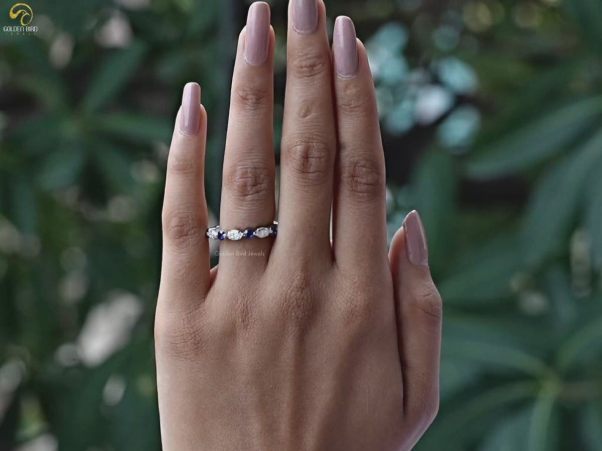 Round And Marquise Cut Moissanite Band