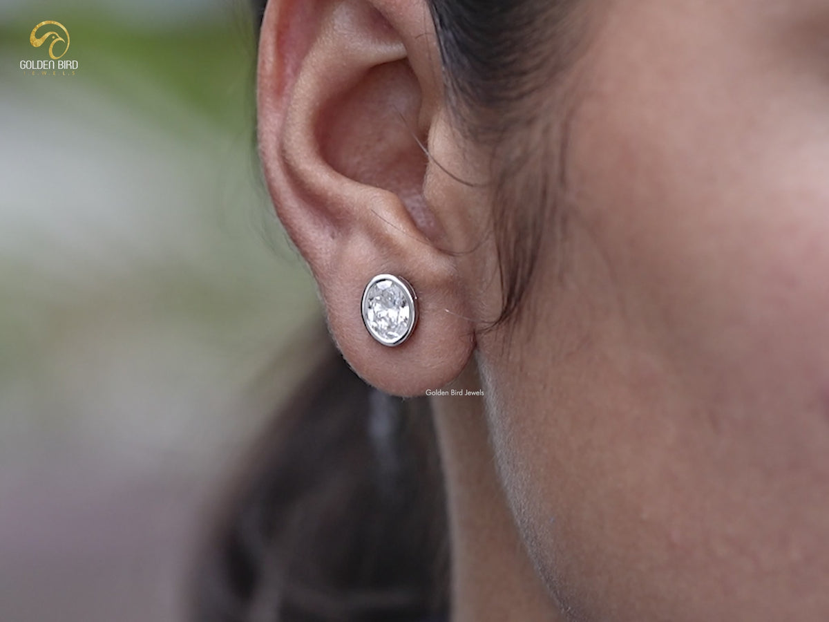 Bezel Set Oval Lab Diamond Stud Earrings