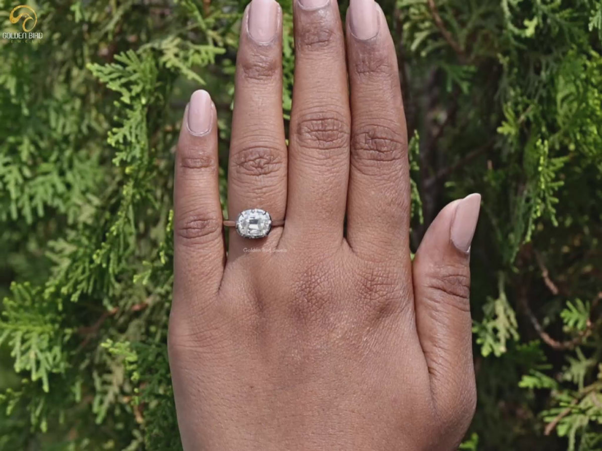 East West Old Mine Cushion Moissanite Solitaire Ring