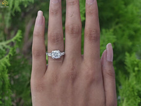 Cushion Moissanite Three Stone Engagement Ring