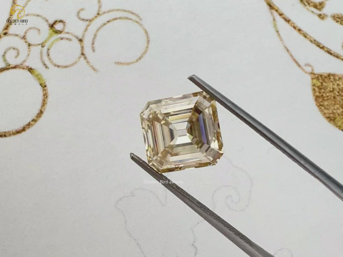 Yellow Old Mine Asscher Cut Loose Moissanite
