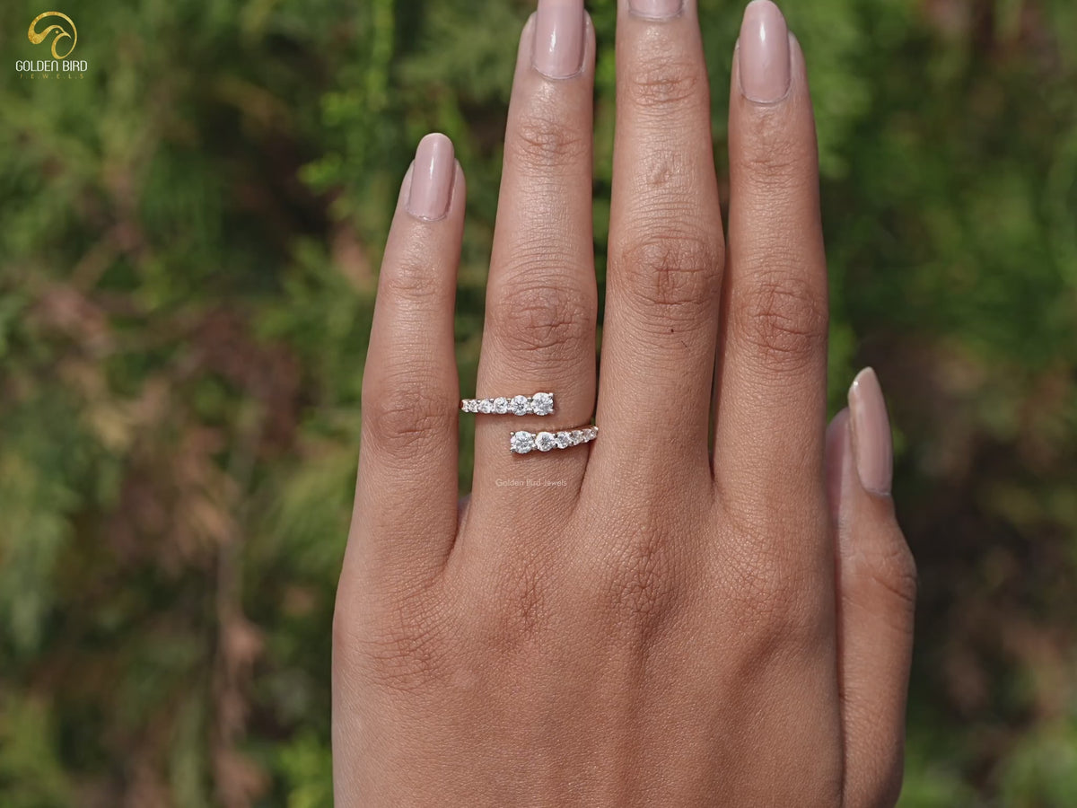 Round Cut Moissanite Open Wrap Bypass Ring