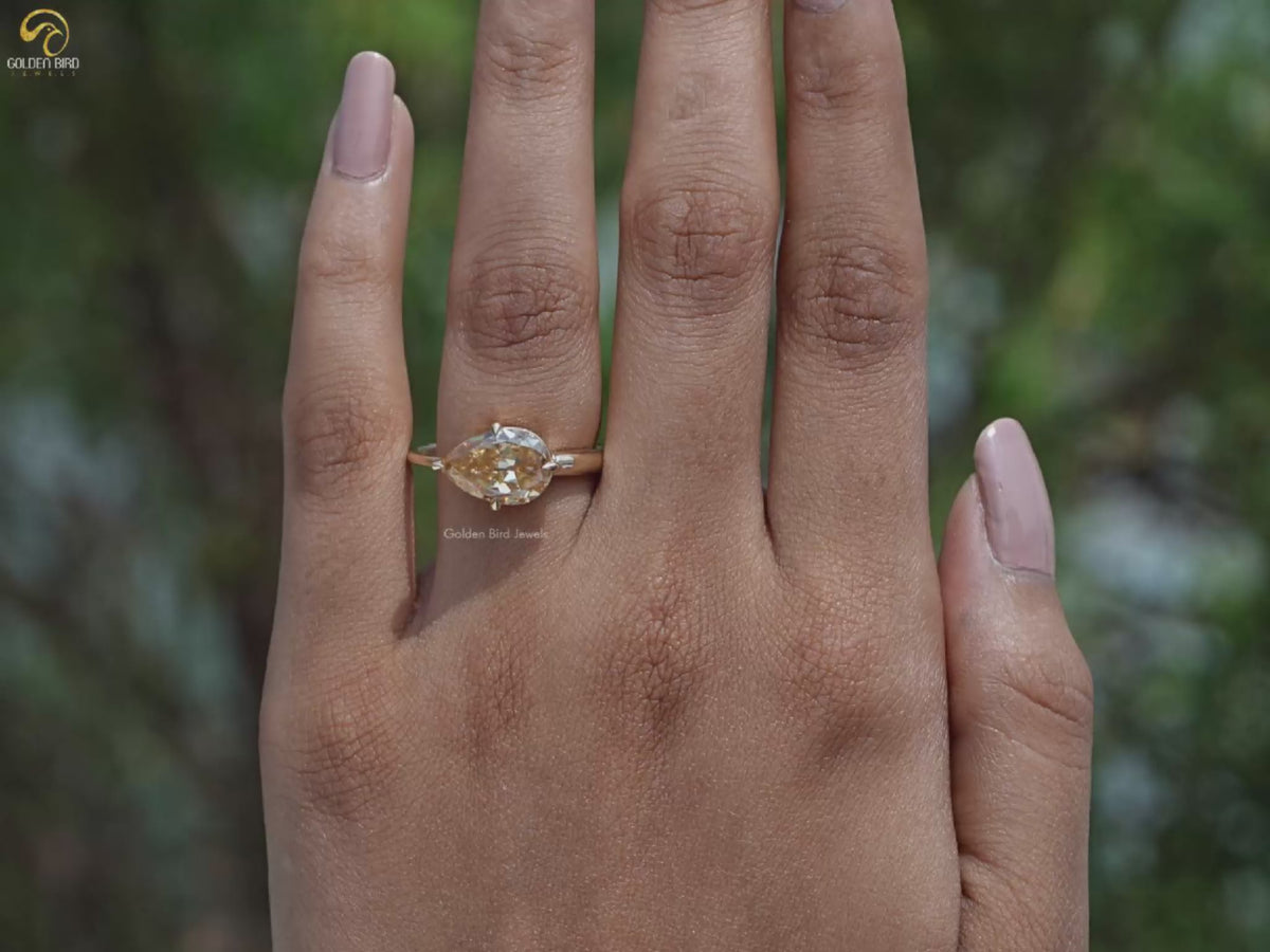 Old Mine Pear Shaped Moissanite East West Ring