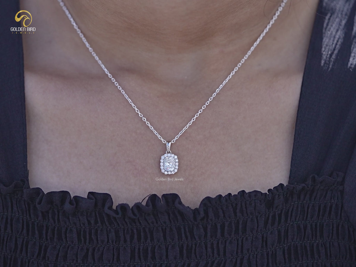 Cushion Cut Lab Grown Diamond Halo Pendant