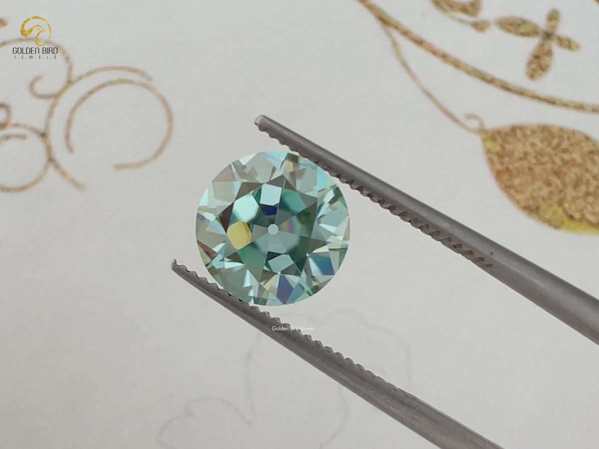 Cyan Blue Old European Round Loose Moissanite