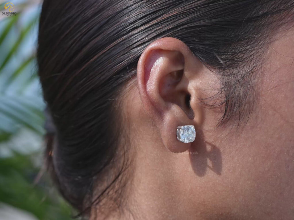 Moissanite Cushion Cut Solitaire Stud Earrings