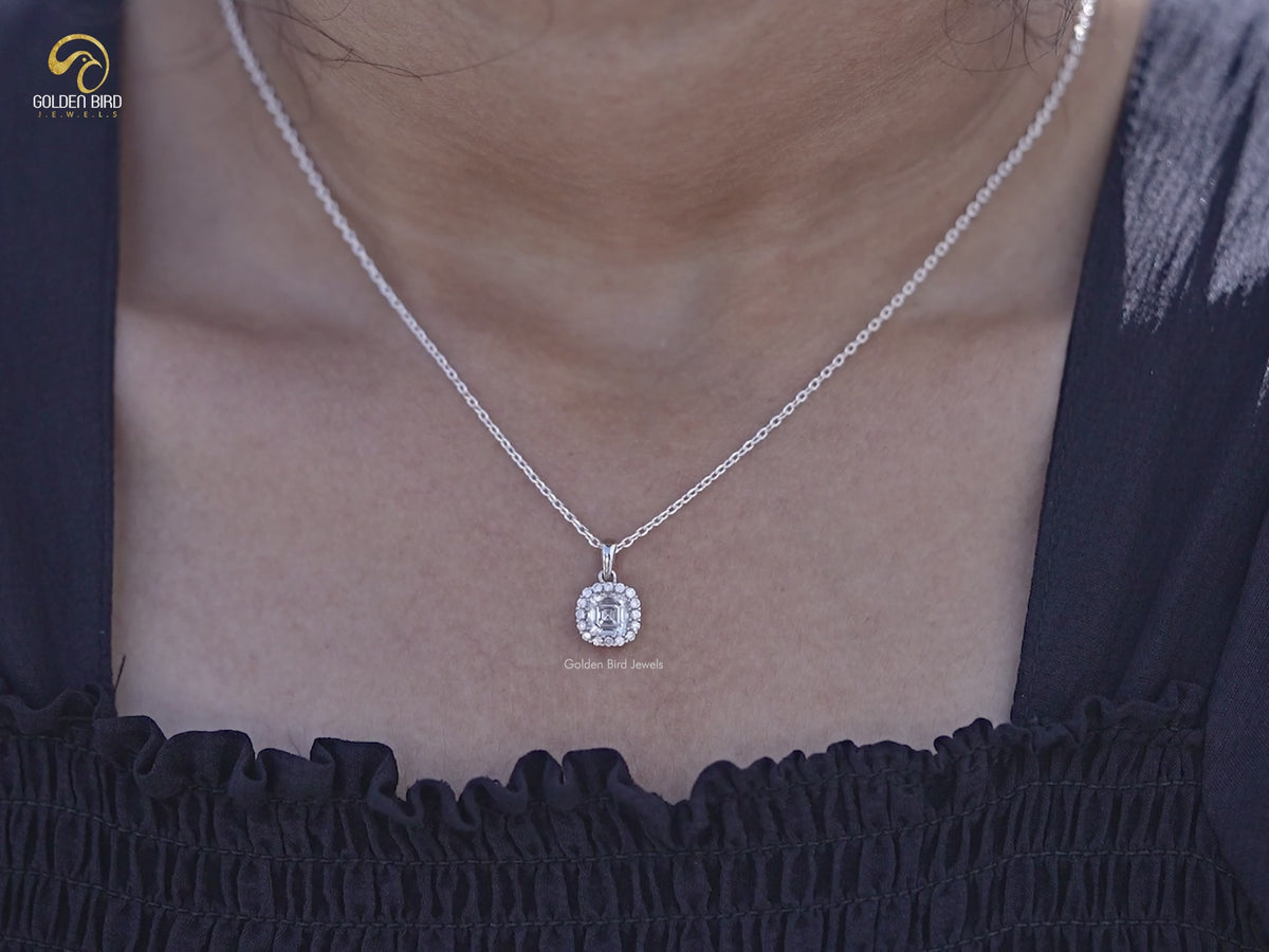 Asscher Cut Lab Diamond Halo Pendant