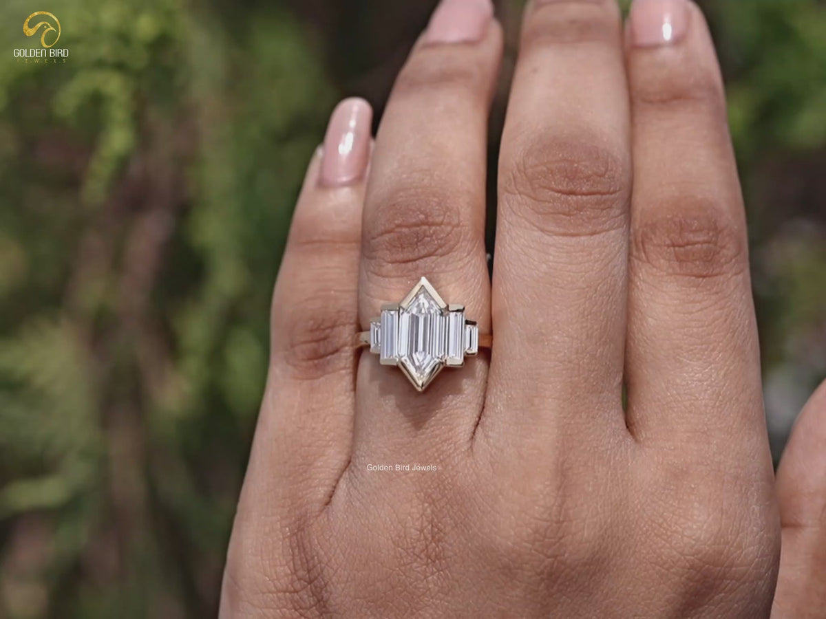 Step Cut Hexagon Lab Grown Diamond Five Stone Ring