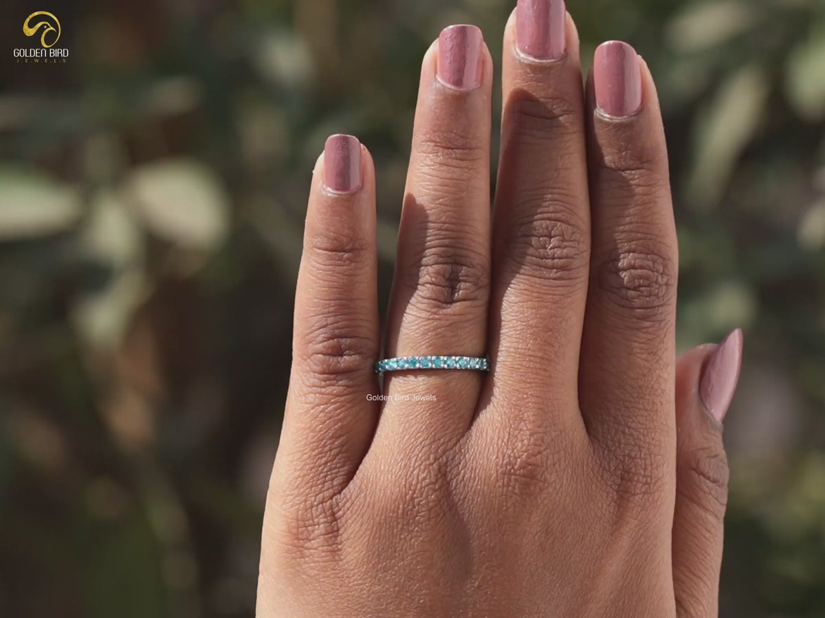 You tube Video of Aquamarine Blue Round Gemstone Eternity Band	