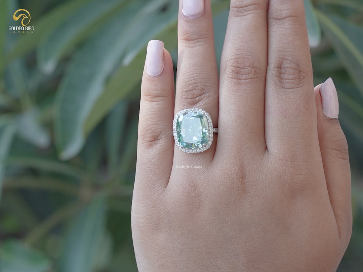 Cushion Cut Halo Moissanite Bridal Ring