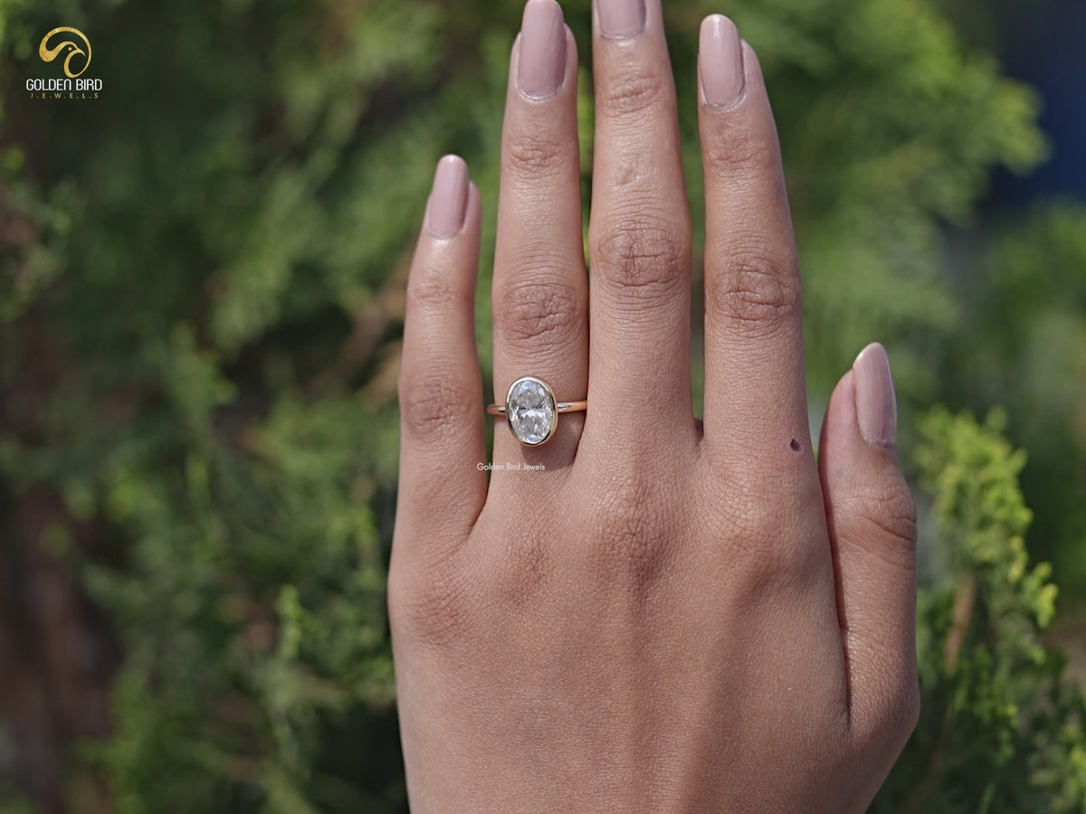 Bezel Set Oval Moissanite Engagement Ring