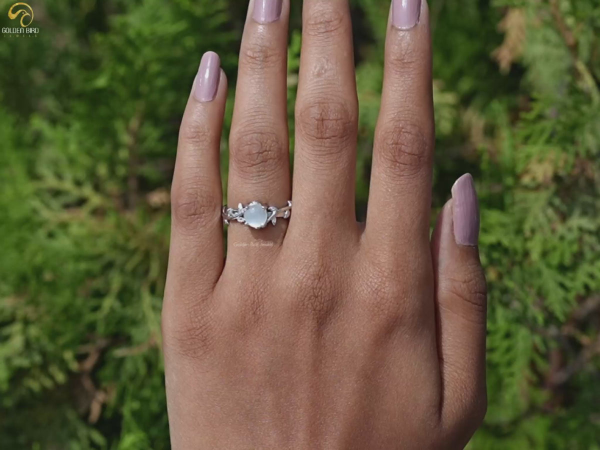 White Moonstone Round Gemstone Solitaire Ring