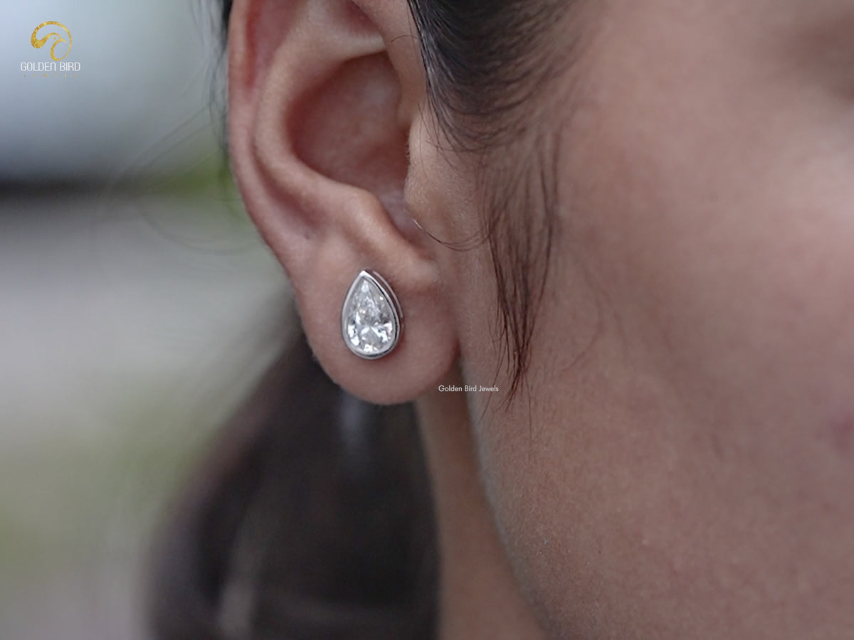 Pear Shaped Lab Diamond Bezel Set Stud Earrings