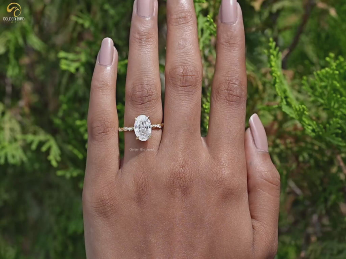 Crushed Ice Oval Moissanite Twist Shank Ring