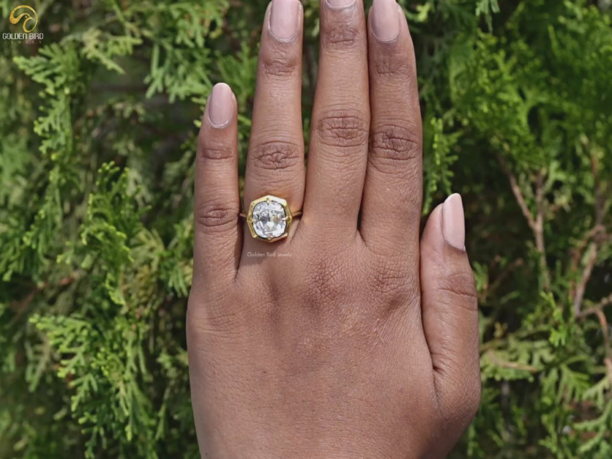 Old Mine Cushion Moissanite Milgrain Solitaire Ring