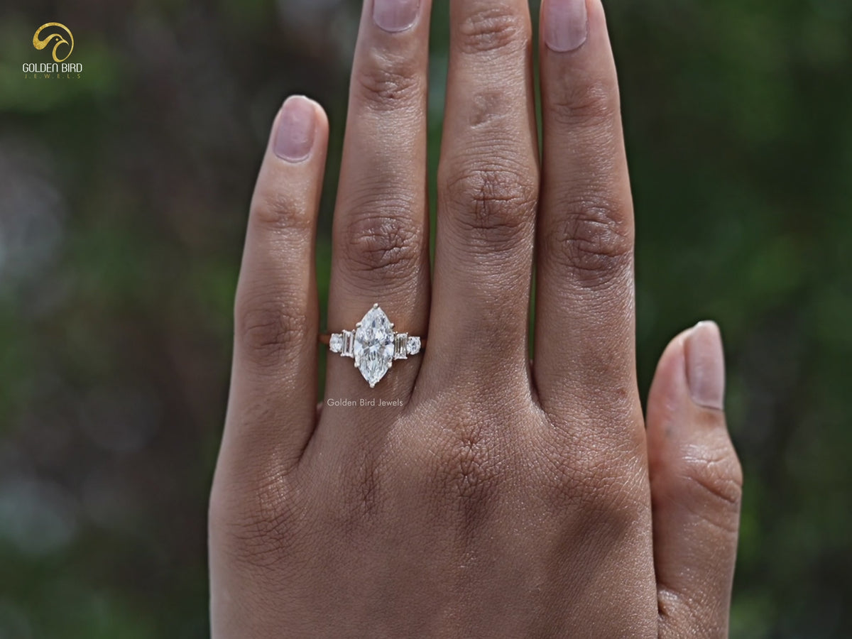 Marquise And Baguette Lab Diamond Five Stone Ring