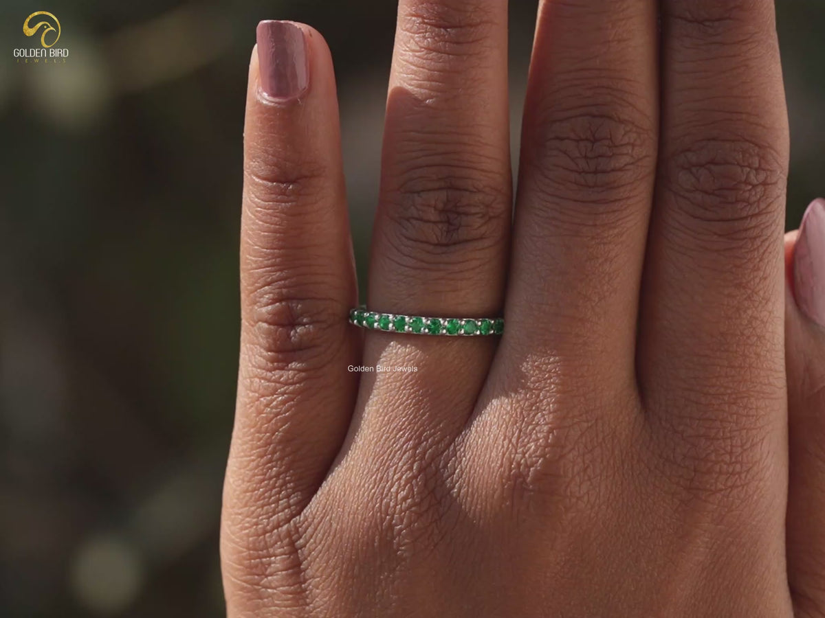 May Birthstone Emerald Green Round Eternity Band