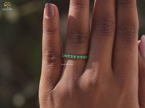May Birthstone Emerald Green Round Eternity Band