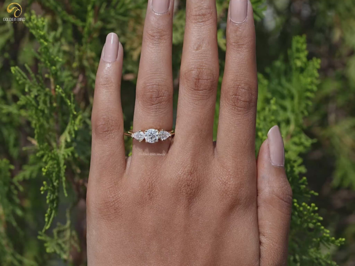 Pear And Round Cut Lab Diamond Three Stone Ring