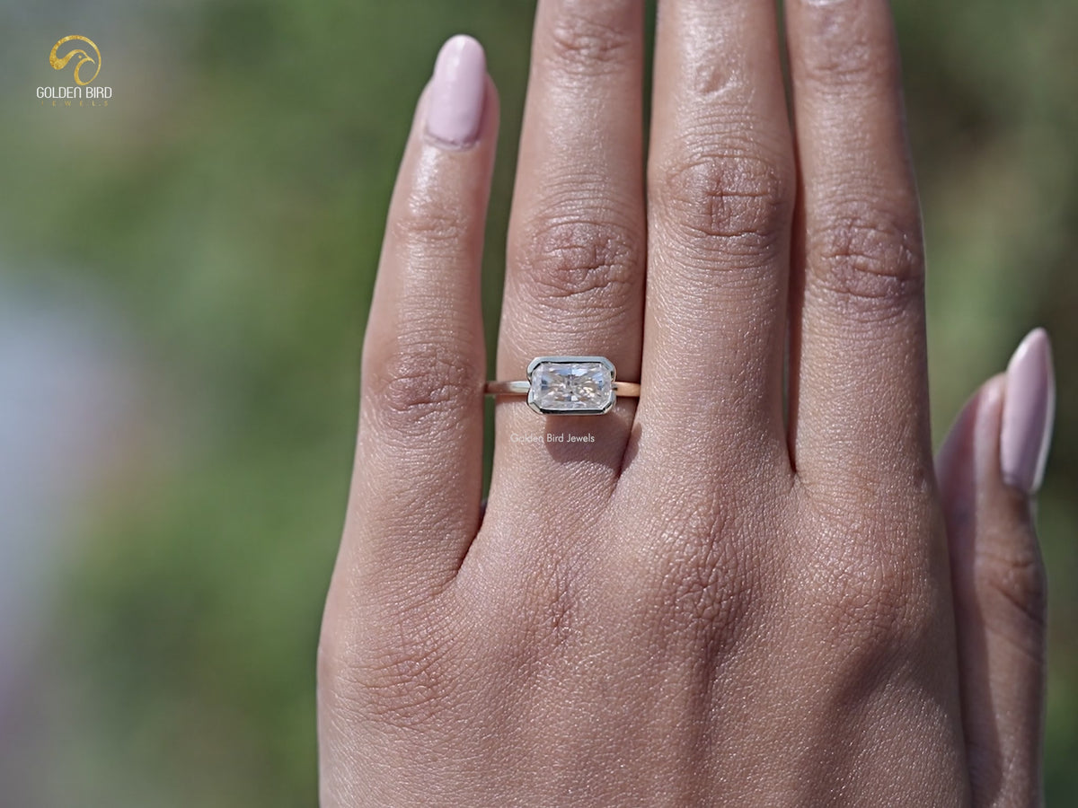 Bezel Set Radiant Cut Moissanite Solitaire Ring