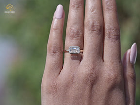 Half Bezel Radiant Cut Moissanite Solitaire Ring